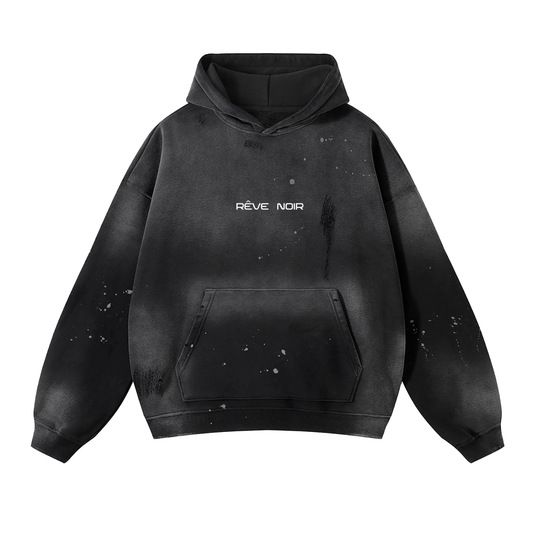 Washed Frayed Reve Noir Fleece Hoodie