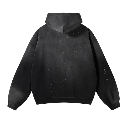 Washed Frayed Reve Noir Fleece Hoodie