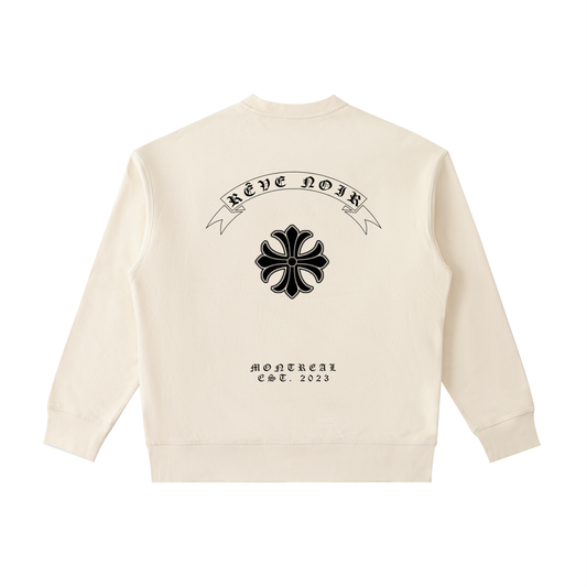 Sudadera de cuello redondo con bolsillo de parche de peso pesado