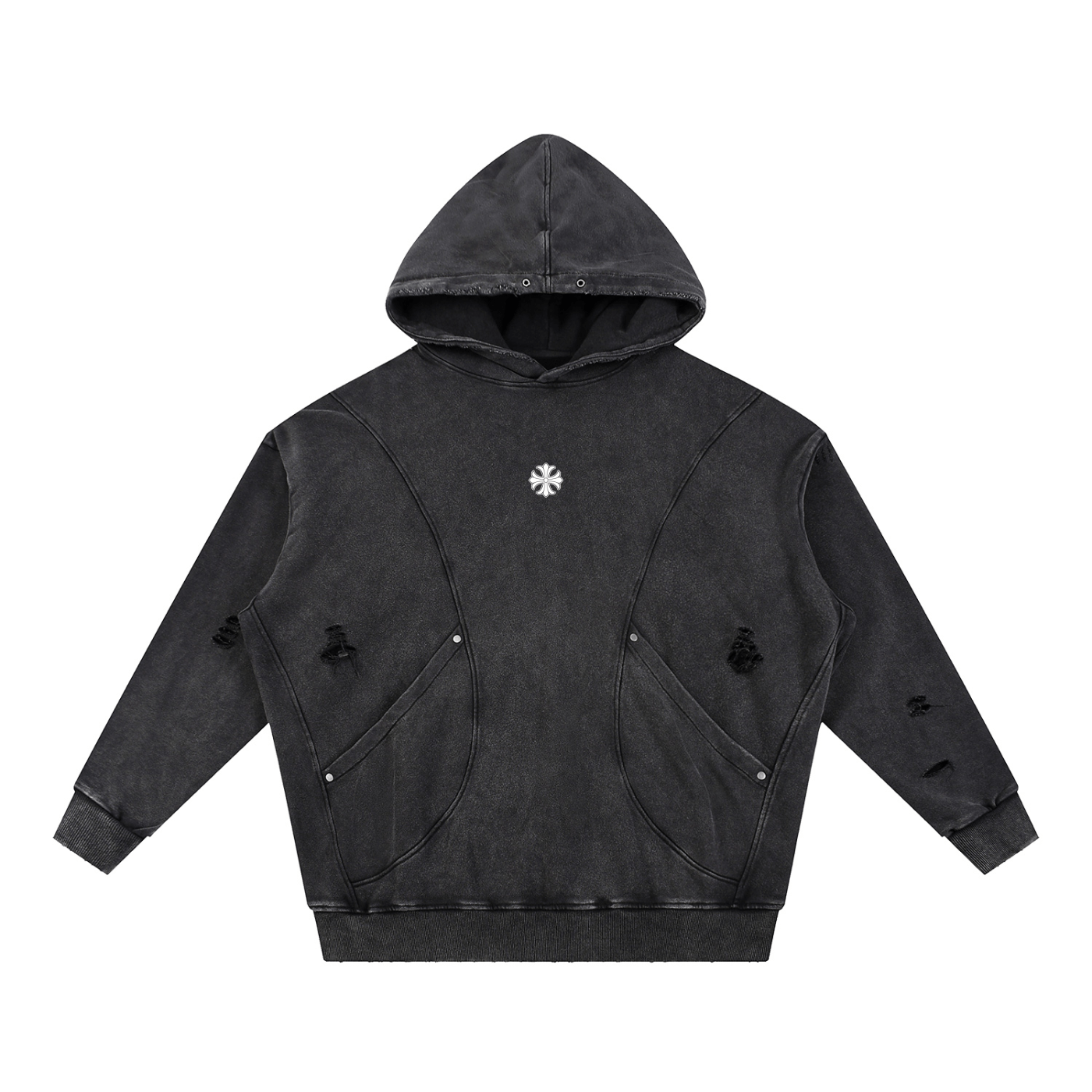 Essential Cross Distressed Hoodie - Rêve Noir Atelier
