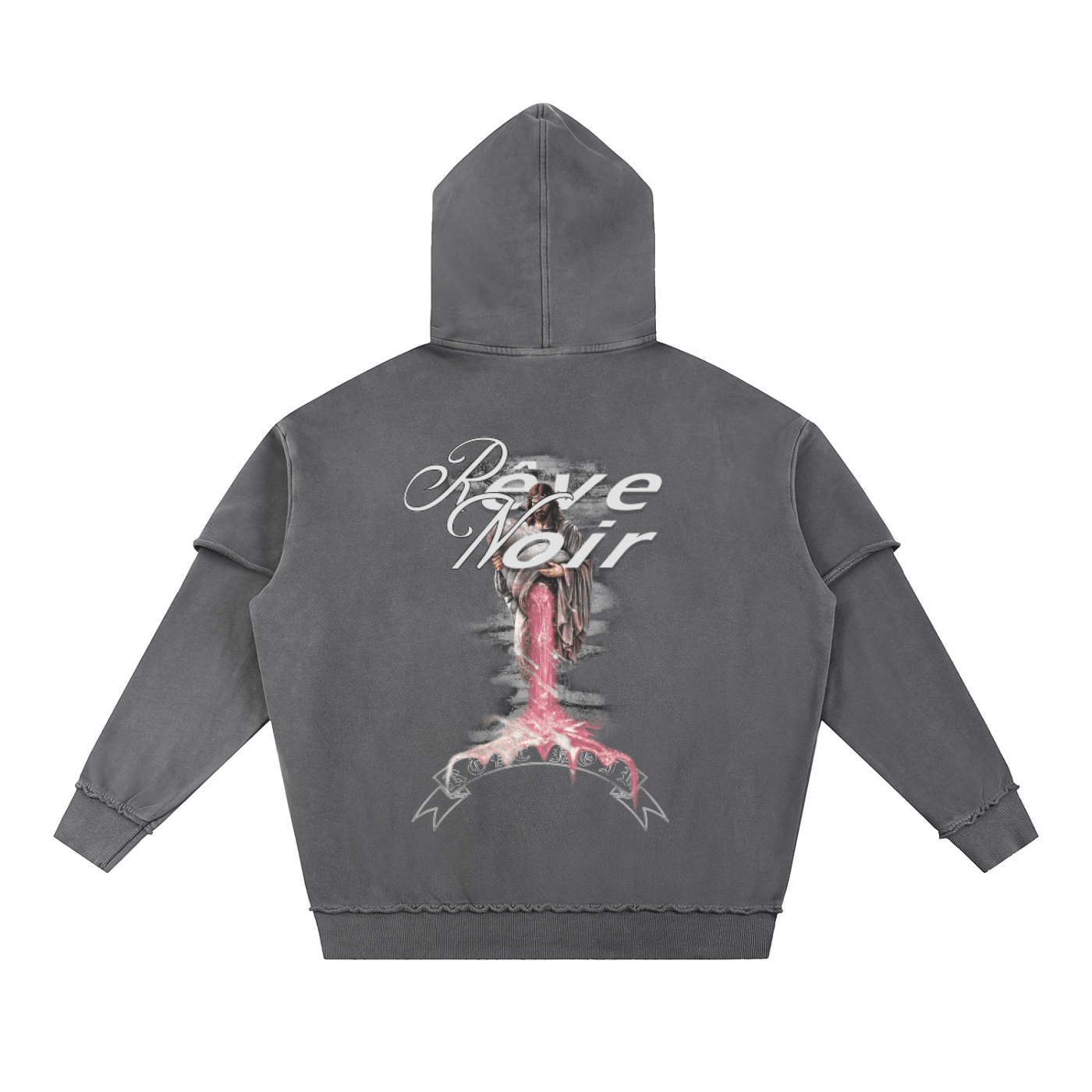 Rêve Noir™ “Divine Pour” Raw Edge Hoodie - Rêve Noir Atelier