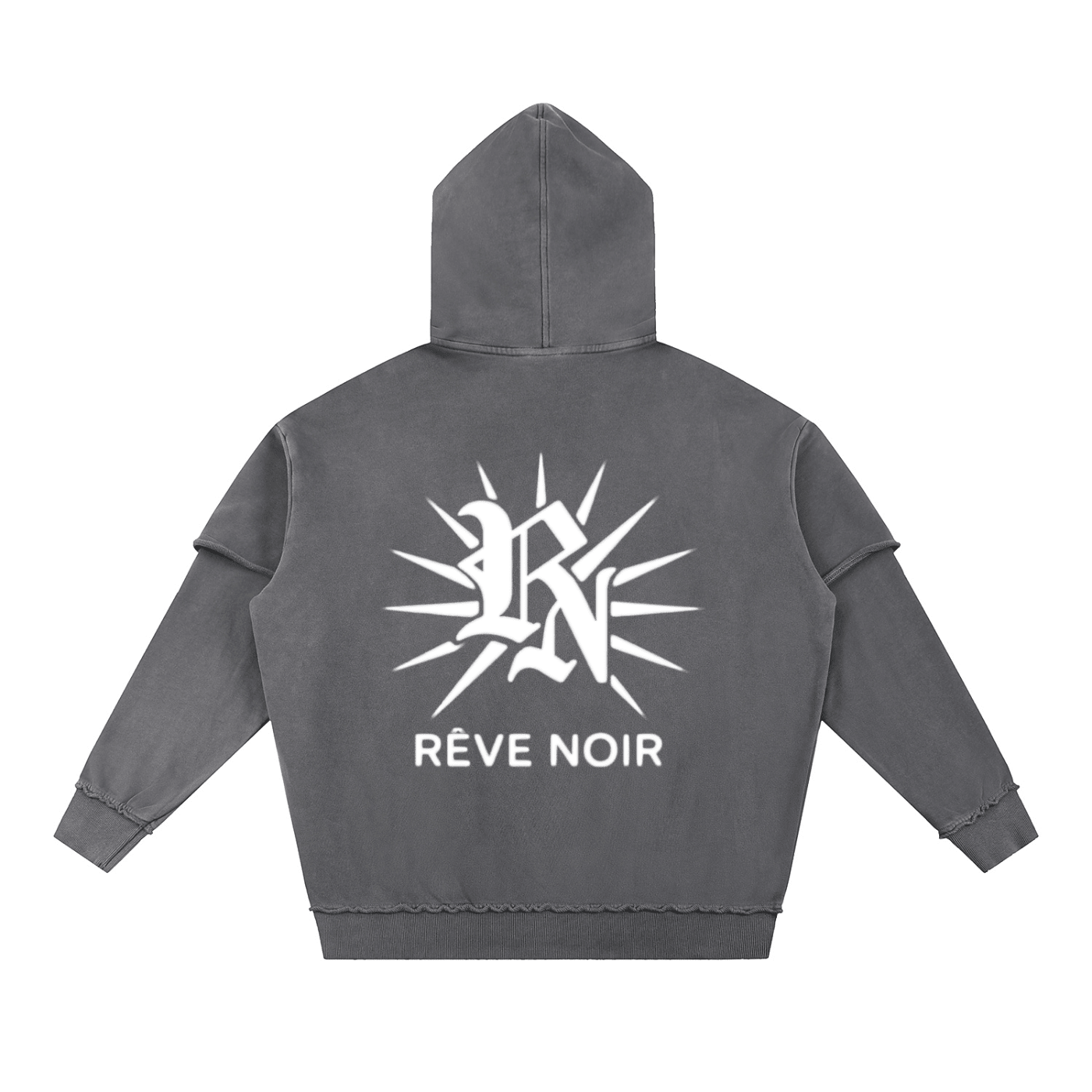 Snow Washed Raw Edge Double Layered Hoodie - Rêve Noir Atelier